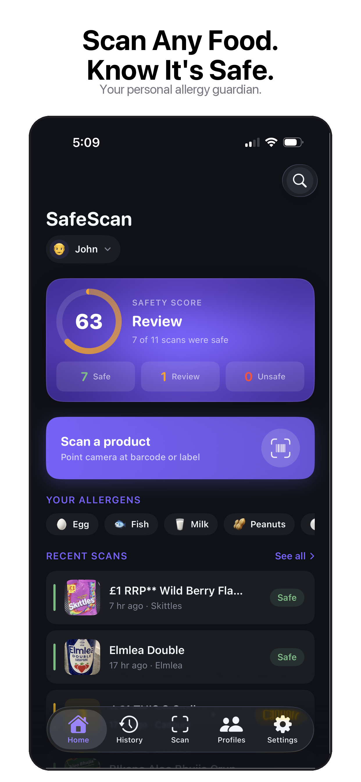 SafeScan Home — Safety Score Dashboard