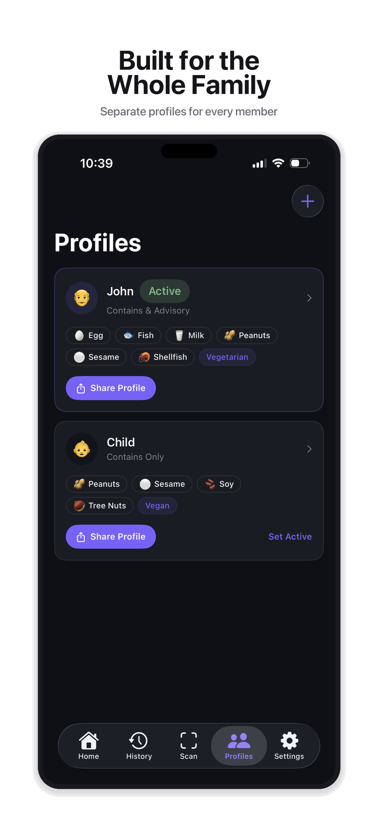 Family Profiles Screen